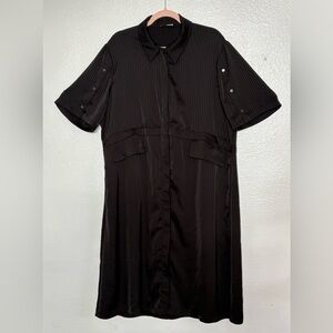 Lattelier Collared Black Pinstripe Button Down Silky Dress Size L NWOT